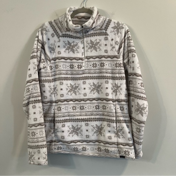 Women’s Eddie Bauer white snowflake printed fleece quarter zip pullover sweater - Picture 1 of 5